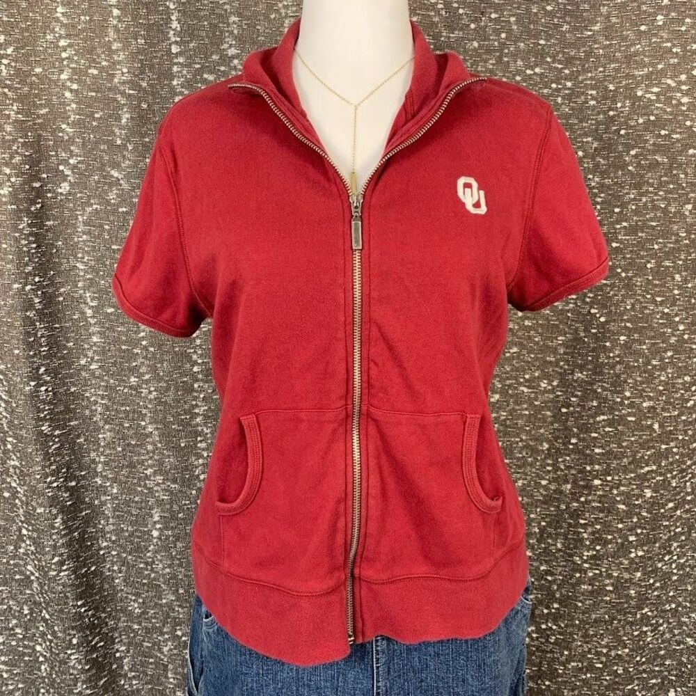 Vintage‎ OU Oklahoma Sooners Full Zip Short Sleeve Shirt Castles Sport Women's L